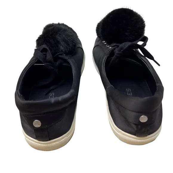 J/Slides NYC Alpha Satin Pom Poms Sneaker Black Lace Up Size 8.5 Platform - Picture 5 of 11